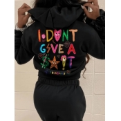 LW Plus Size Letter Print Kangaroo Pocket Hoodie