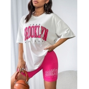 LW Dropped Shoulder Letter Print Shorts Set