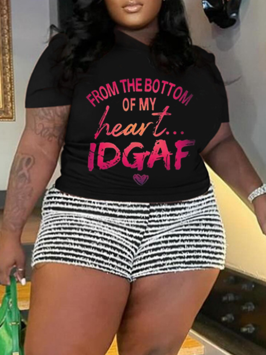 LovelyWholesale Plus Size Gradient Letter Print T-shirt Summer Short Sleeve Street Pattern Round Neck  5X Spring Summer 2024