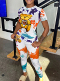 LW Tie Dye Teddy Bear Print Pants Set