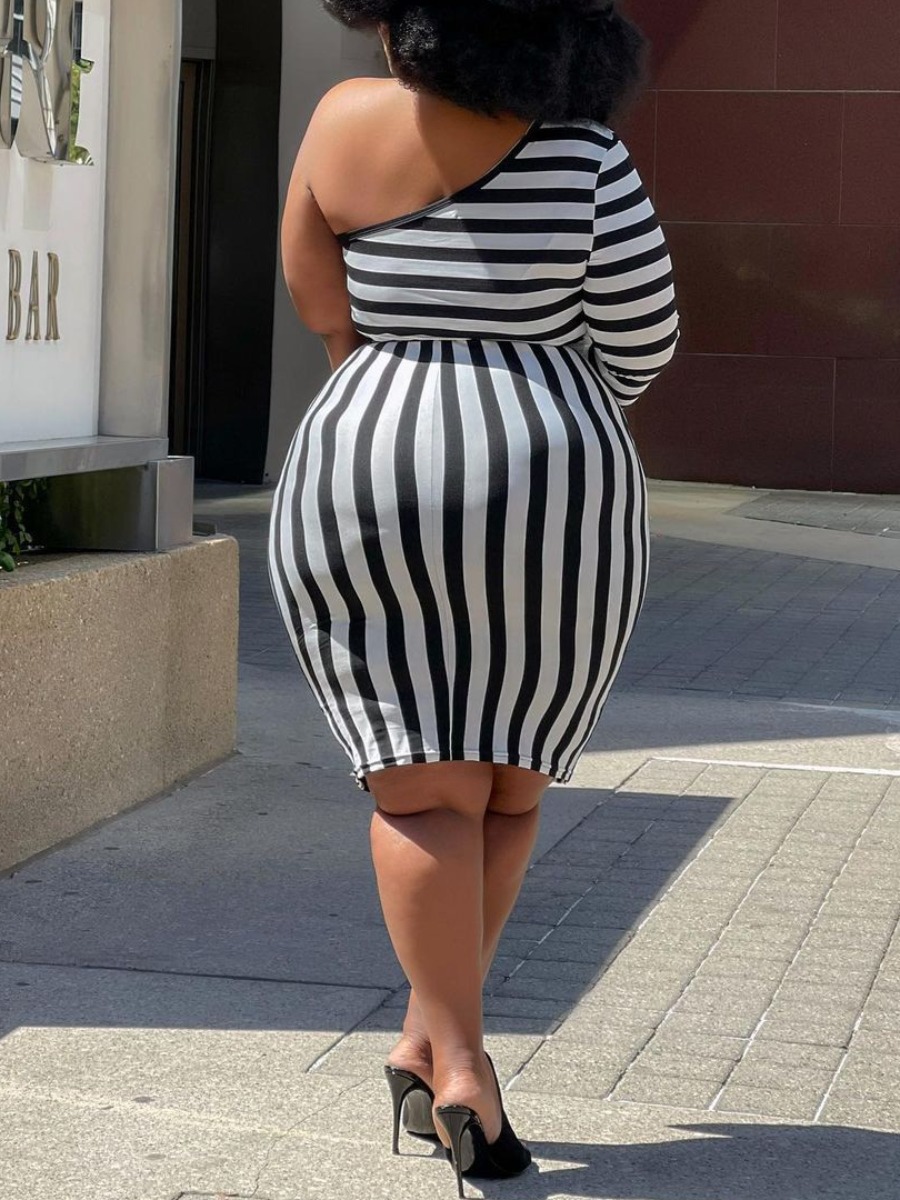 LW Plus Size One Shoulder Striped Bodycon Dress 3X