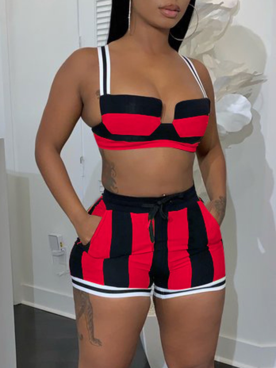 LW Pattern Striped Two-piece Shorts Set