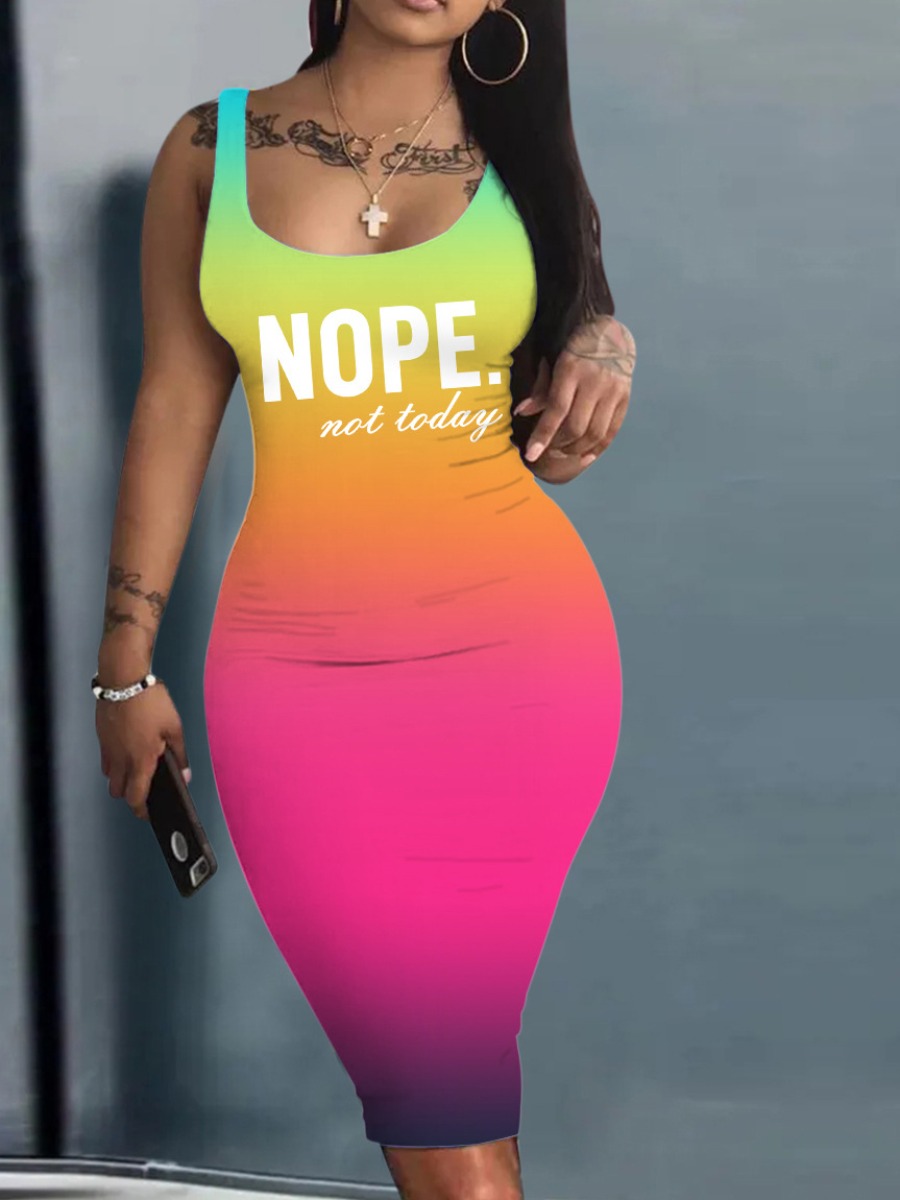 LW Plus Size Gradient Letter Print Bodycon Cami Dress