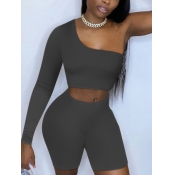 LW One Shoulder Crop Top Skinny Shorts Set