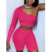 LW One Shoulder Crop Top Skinny Shorts Set