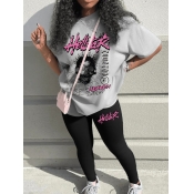 LW Plus Size Graffiti Letter Print Loose Pants Set