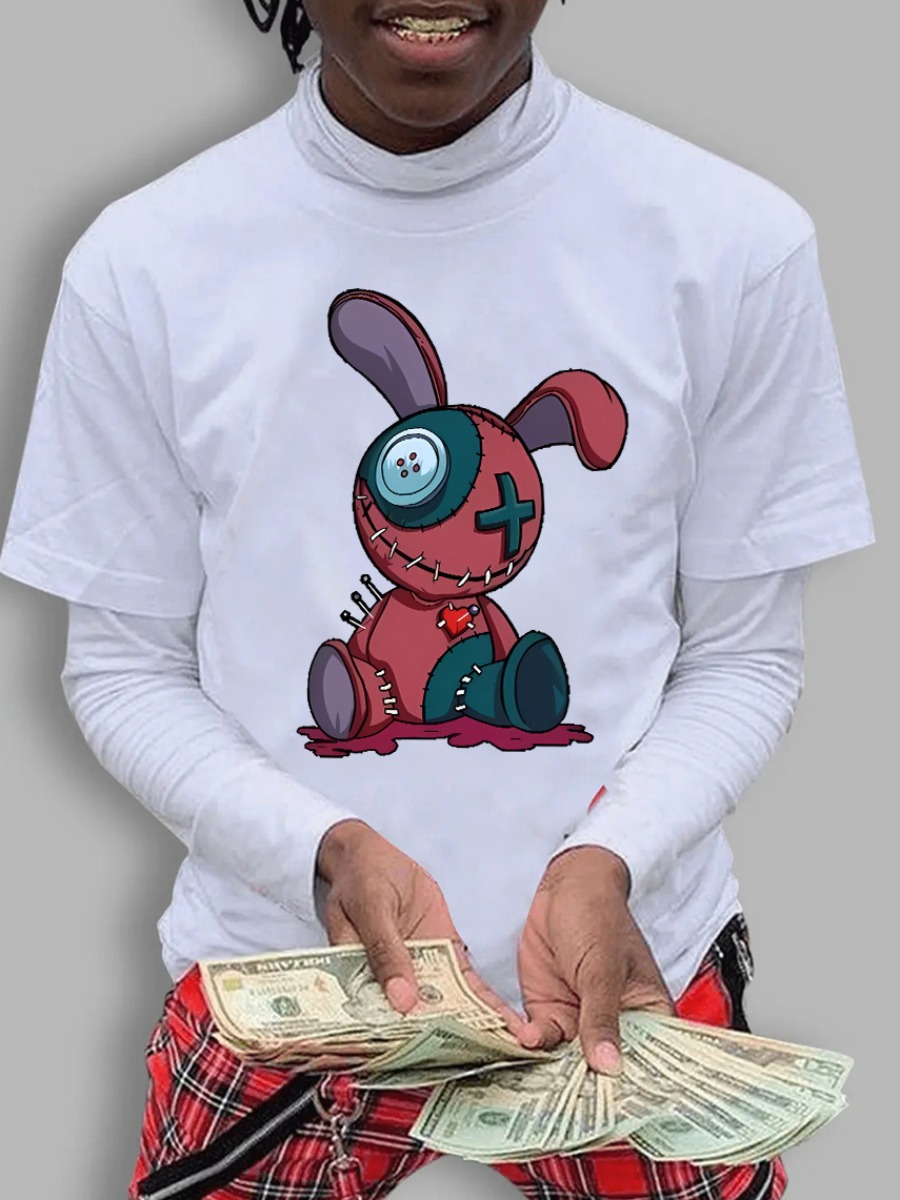 LovelyWholesale BASICS Men Round Neck Cartoon Print T-shirt Summer Short Sleeve Casual Pattern Round Neck Spring Summer 2024