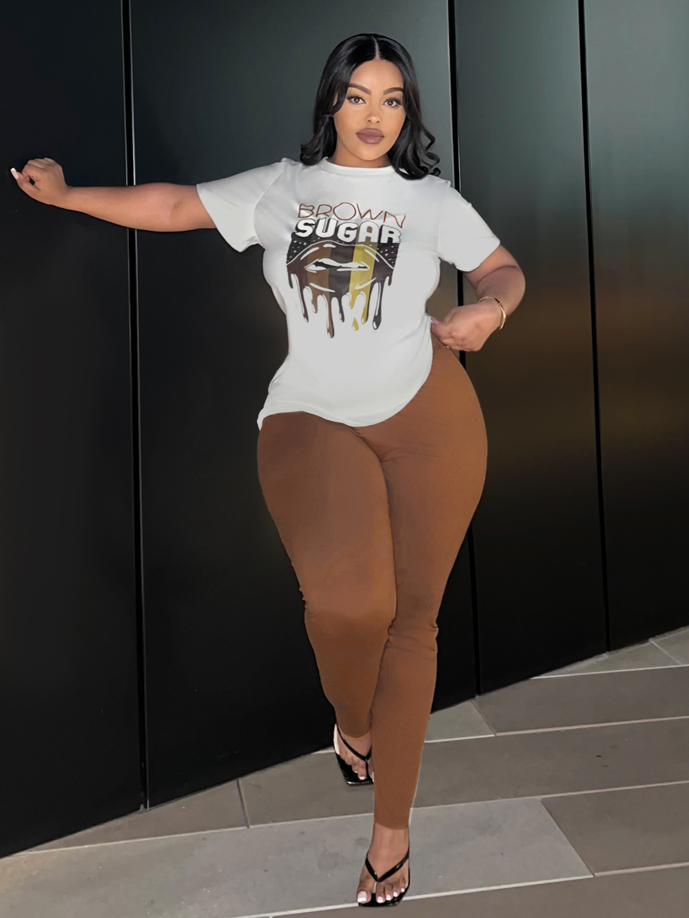 LW BASICS Plus Size Lip Letter Print Pants Set