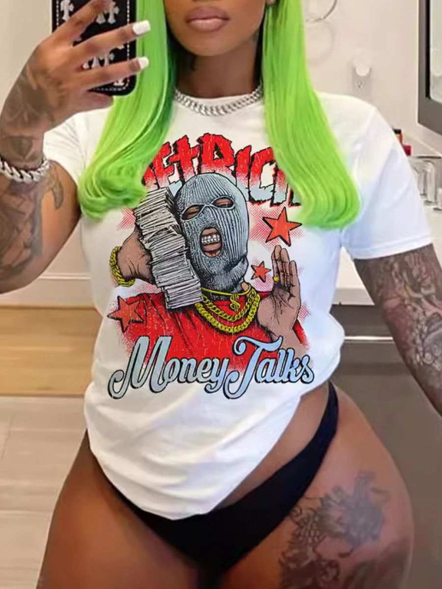 LW Plus Size Masked Face Money Letter Print T-shirt