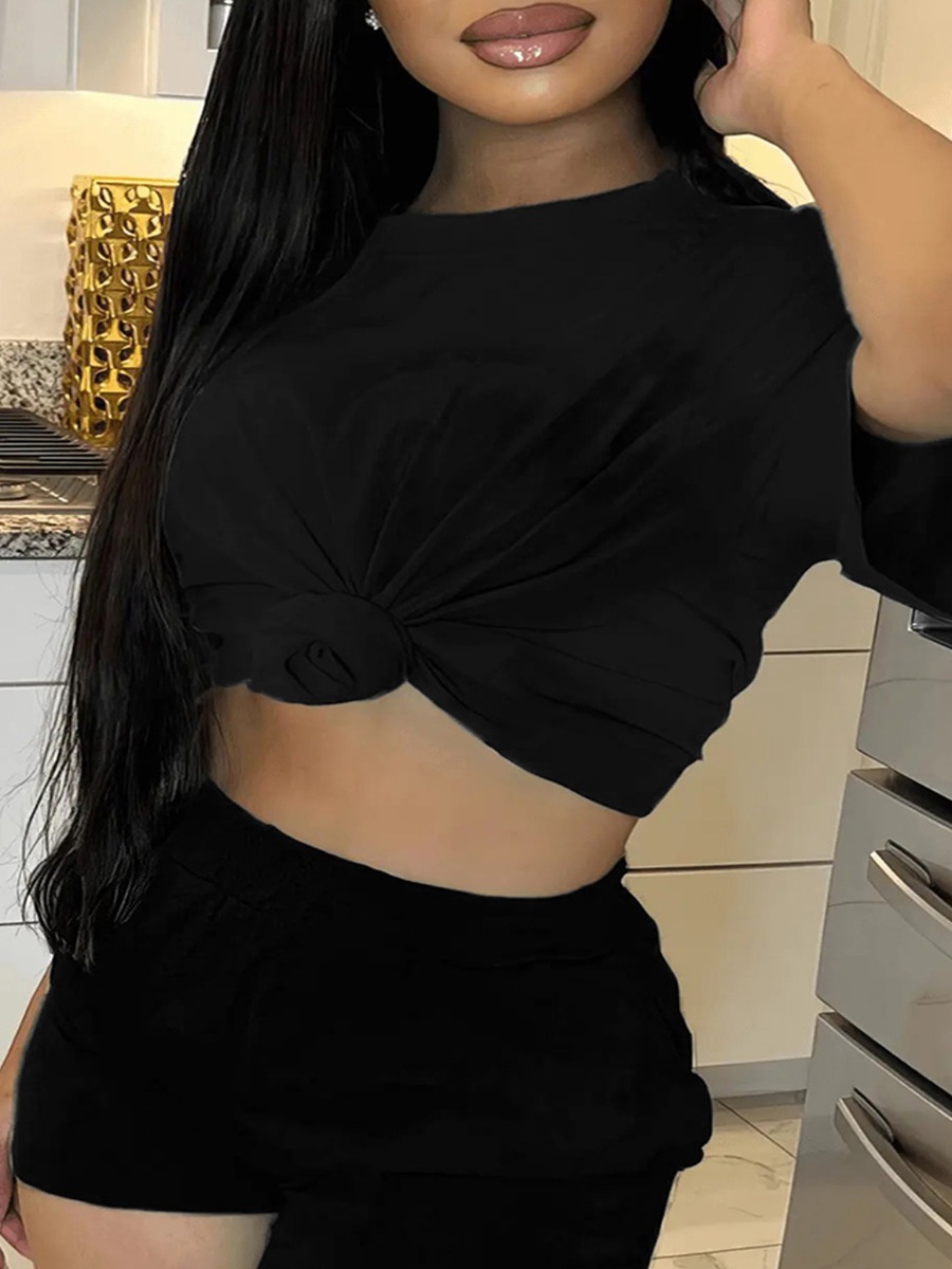LW Plus Size Round Neck Regular Fit Shorts Set