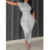 LW BASICS Plus Size Round Neck Skinny Jumpsuit