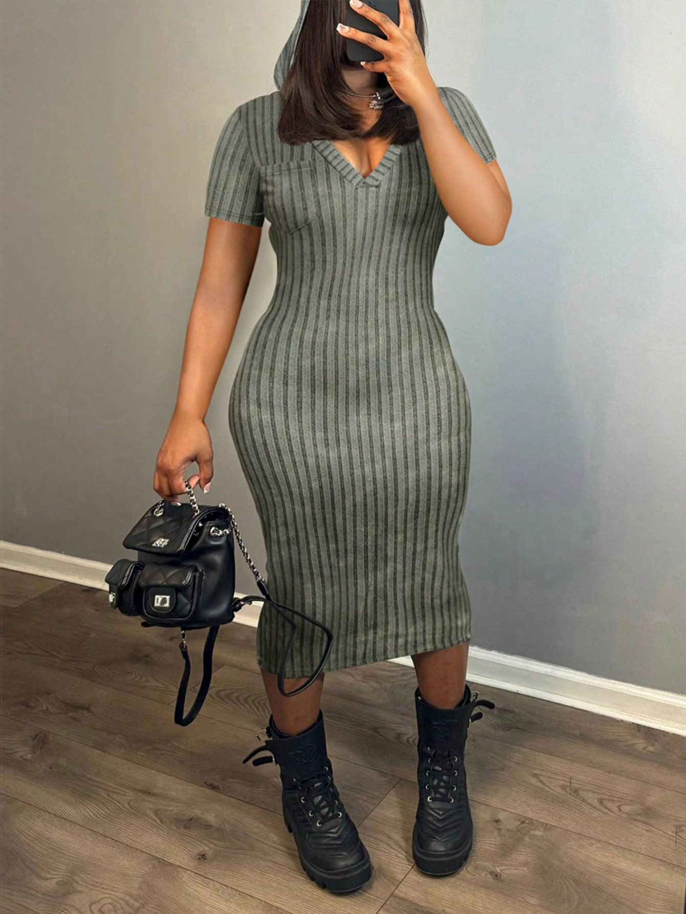 LW Hooded Collar Bodycon Dress