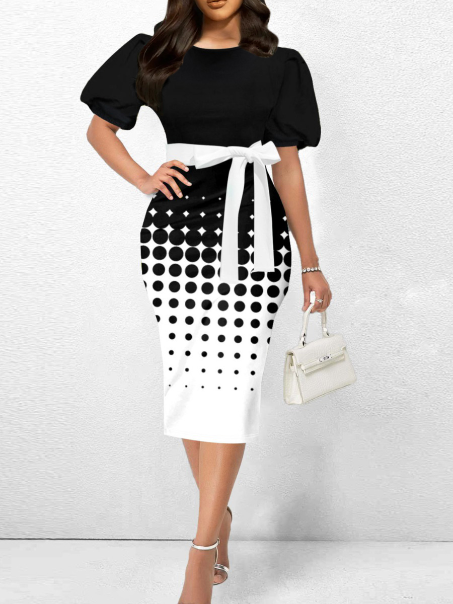 LW Plus Size Dot Print Bandage Design Bodycon Dress