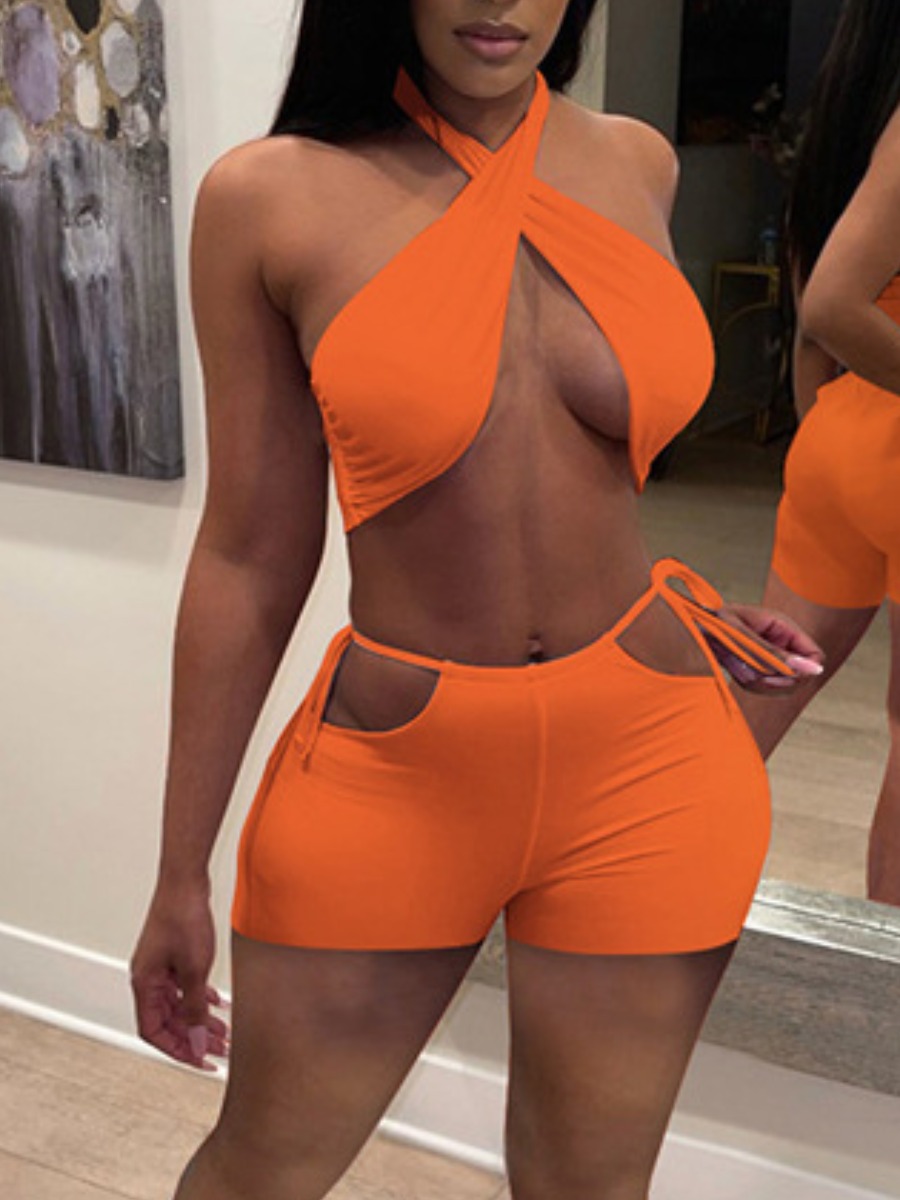 LW BASICS Bandage Cut Out Design Shorts Set