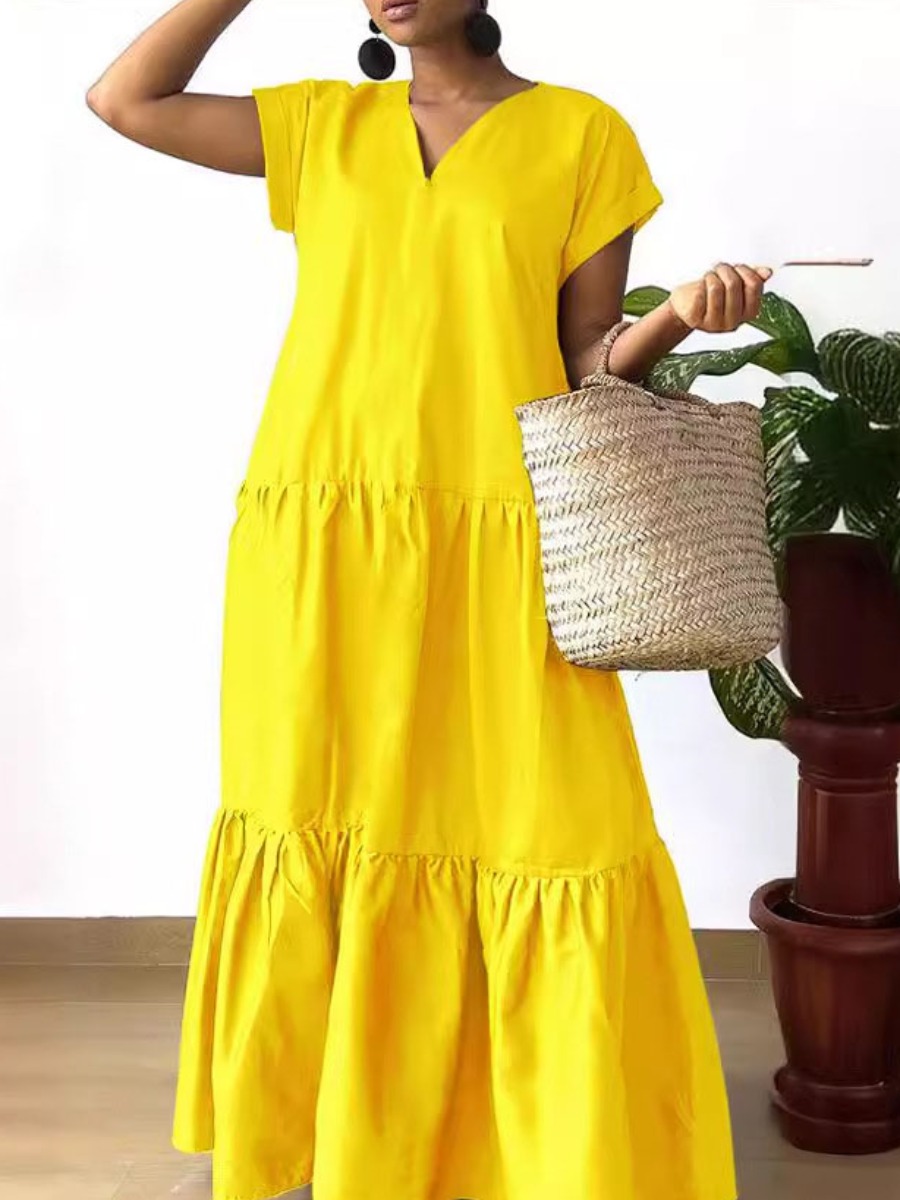 LW Plus Size V Neck Ruffle Design A Line Dress
