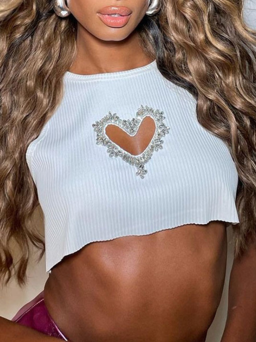 LW Heart Decor Cut Out Rib Knit Camisole