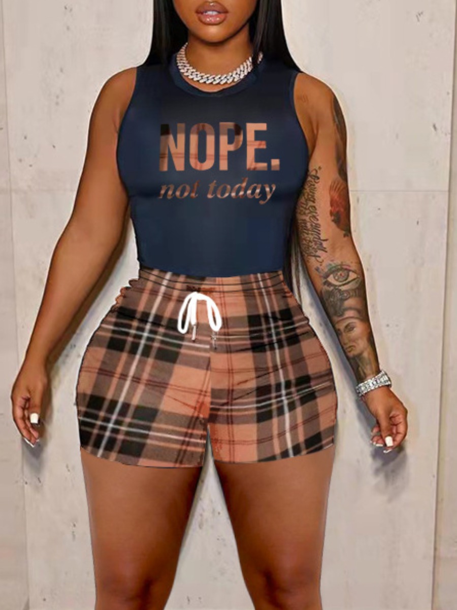 LW Plus Size Pattern Color Block Two-piece Shorts 
