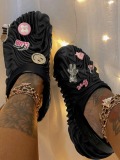 LW BASICS Metal Letter Decor Cut Out Slippers