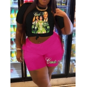 LW Plus Size Figure Letter Print Shorts Set