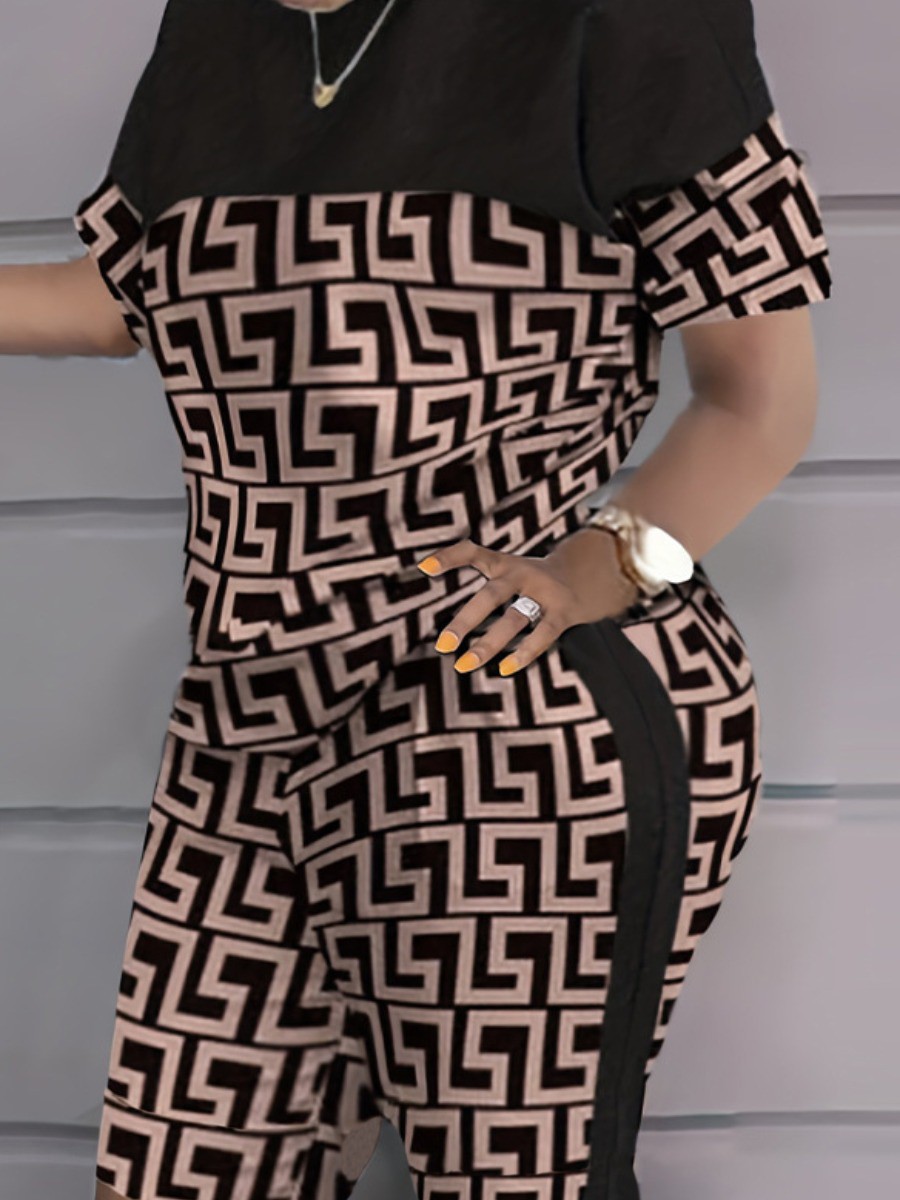 LW Plus Size Geometric Print Regular Fit Shorts Set
