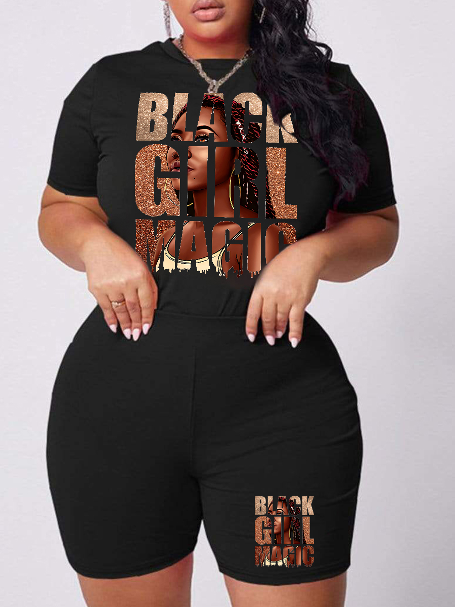 LW Plus Size Figure Letter Print Shorts Set