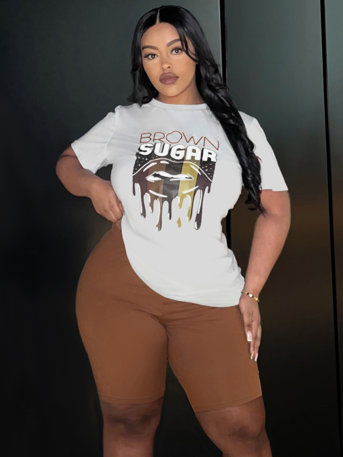 LW Plus Size Lip Letter Print Shorts Set