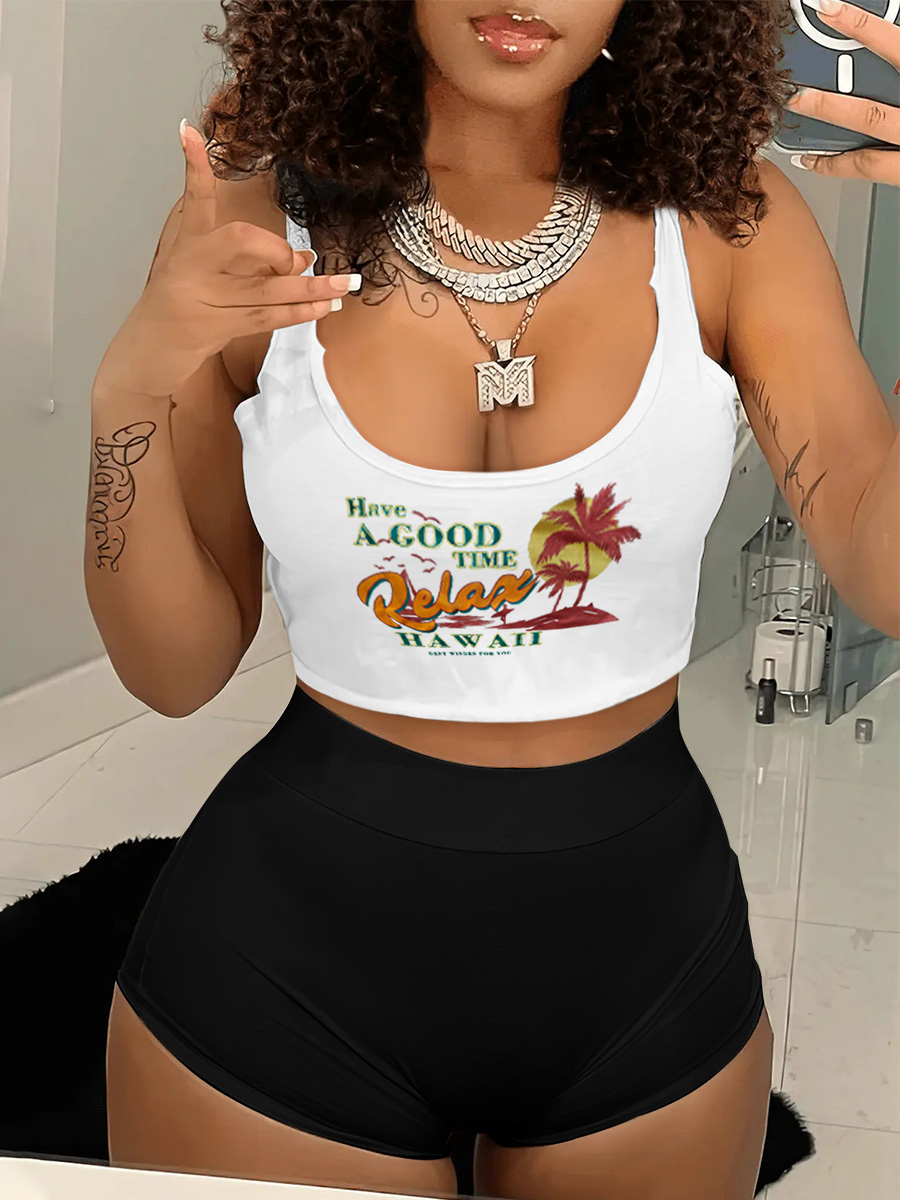 LW Cami Letter Print Shorts Set
