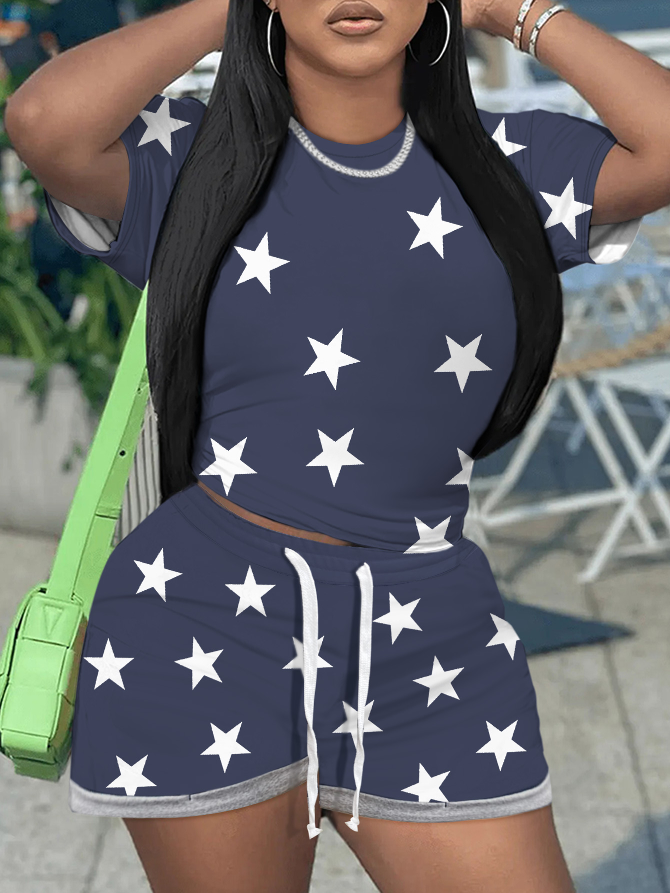 LW Star Print Drawstring Shorts Set
