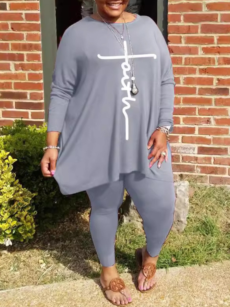 LW Plus Size Faith Letter Print Loose Pants Set