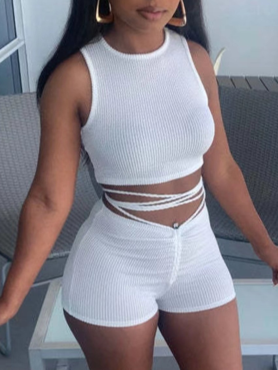 LW Plus Size Crop Top Bandage Design Shorts Set
