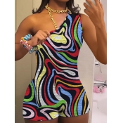 LW One Shoulder Striped Skinny Romper