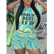 LW Letter Mixed Print Shorts Set