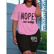LW Plus Size Letter Print Regular Fit Shorts Set