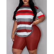 LW Plus Size Striped Pocket Design Shorts Set