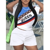 LW Queen Letter Plaid Print Shorts Set