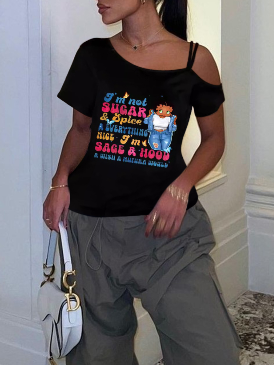 LW Plus Size Figure Buttefly Letter Print T-shirt