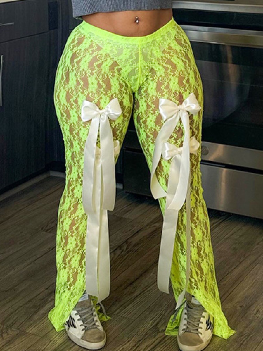 LW SXY See Through Bow Solid Color Pants