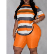 LW BASICS Plus Size Striped Patchwork Shorts Set