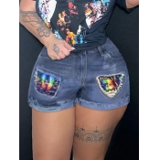 LW Plus Size Mixed Print Raw Edge Denim Shorts