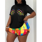 LW BASICS Plus Size Tie Dye Skeleton Print Shorts 