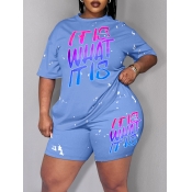 LW BASICS Plus Size Gradient Letter Print Shorts S