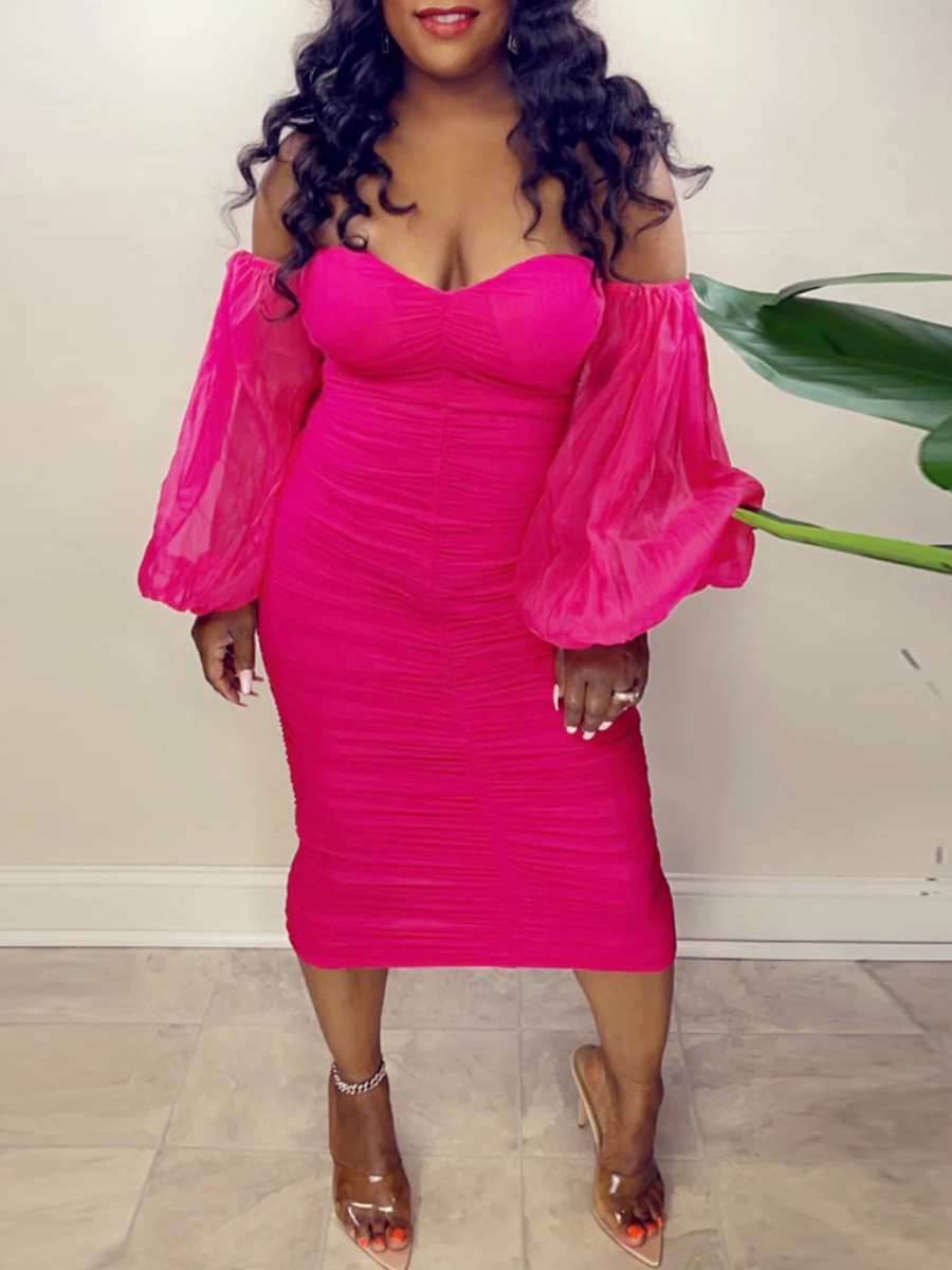 LW SXY Plus Size Off The Shoulder See Through Ruched Dress