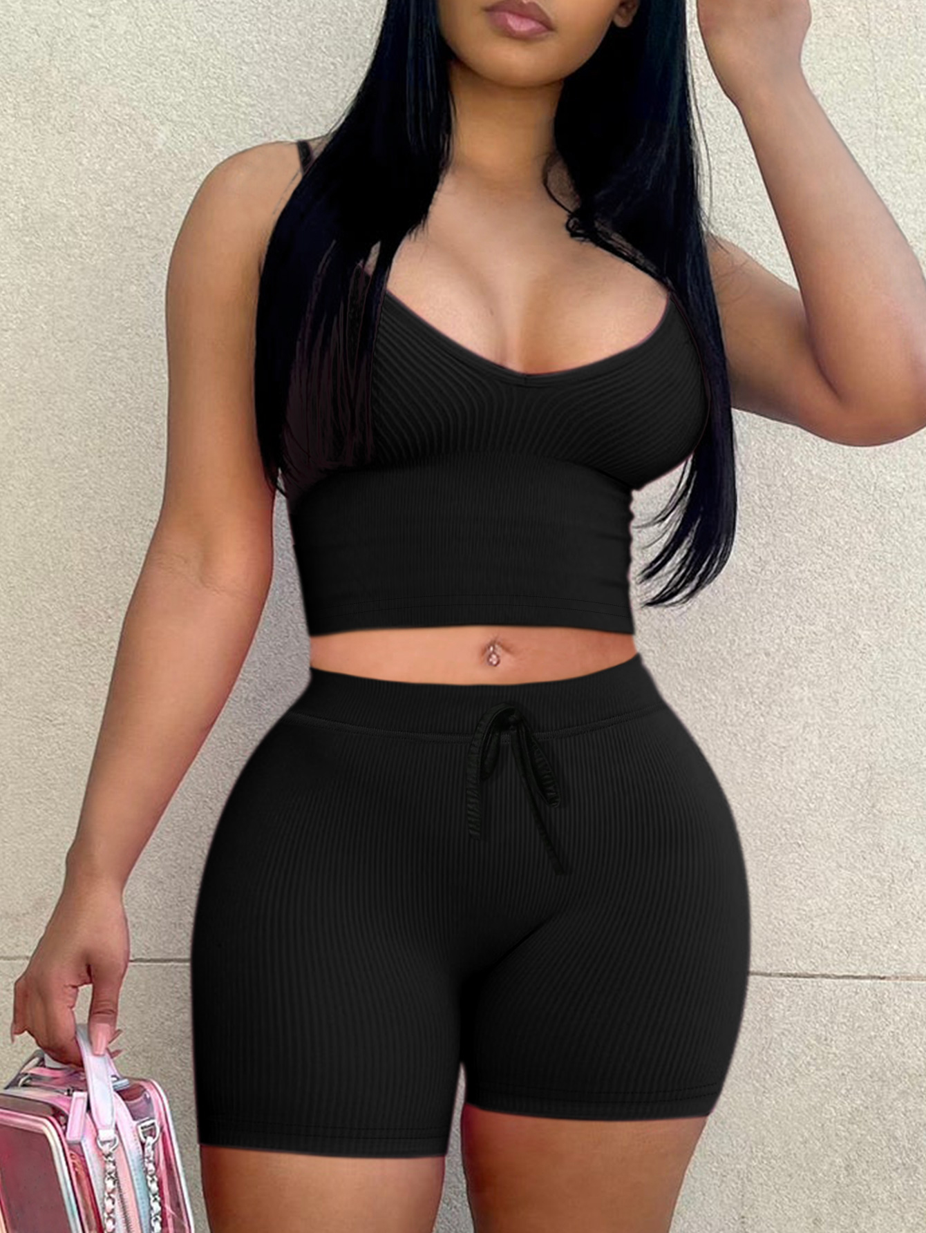 LW BASICS Cami Plain Skinny Shorts Set
