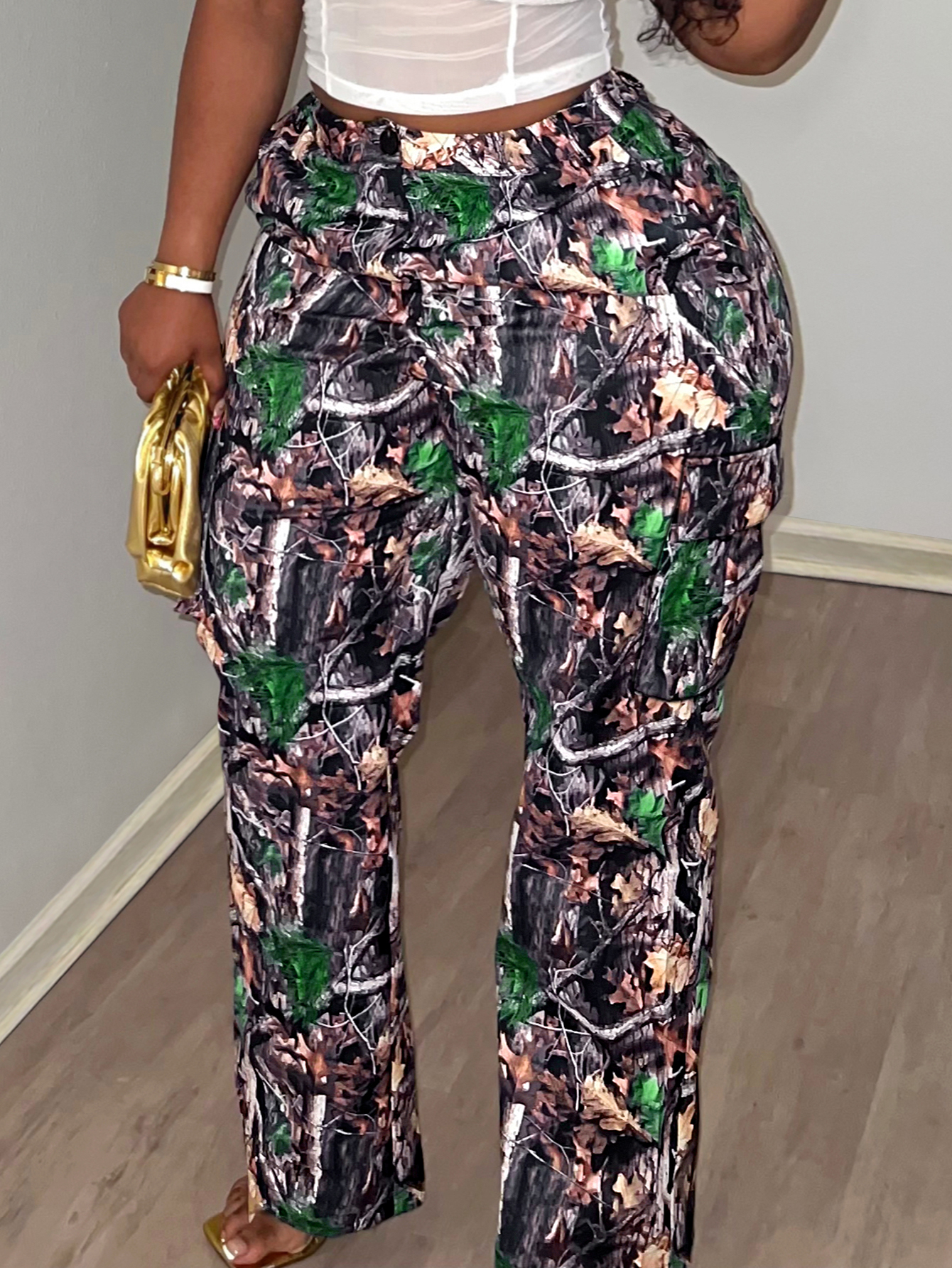 LW Plus Size Mid Waist Plant Mixed Print Pants