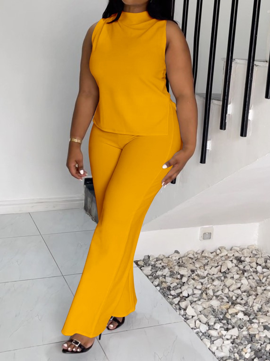LW BASICS Plus Size Half A Turtleneck Plain Pants Set