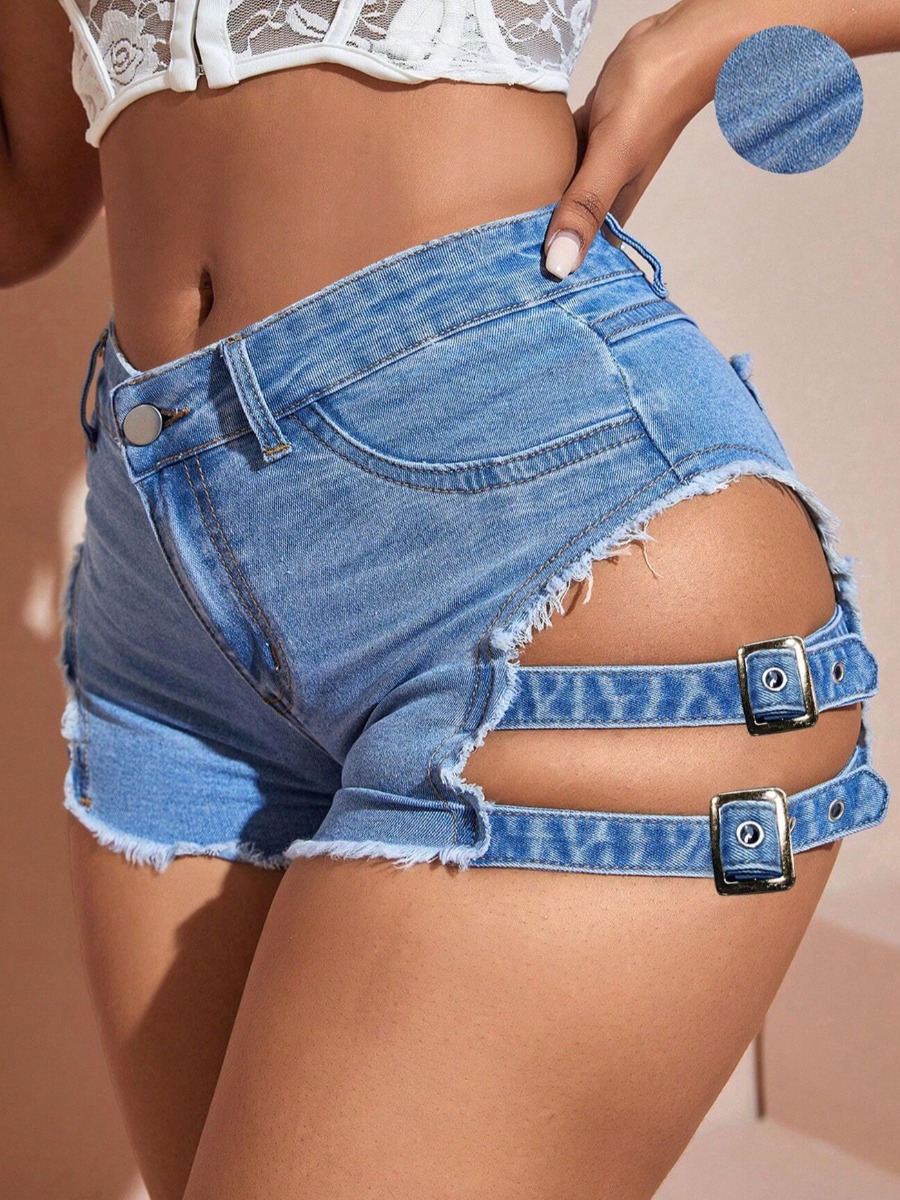 LW Raw Edge Buckle Design Micro Elasticity Denim S