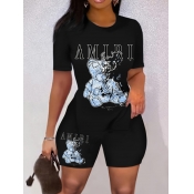 LW Teddy Bear Letter Print Shorts Set