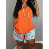 LW Plus Size V Neck Floral Print Shorts Set