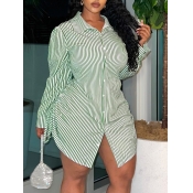 LW Plus Size Drawstring Striped Shirt Dress