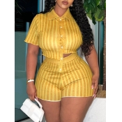 LW BASICS Plus Size Crop Top Striped Shorts Set
